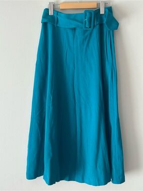 Boden Teal A-Line Midi Skirt with Fabric Belt